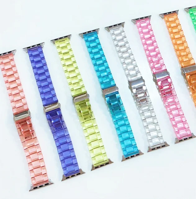 

Resin Watch Strap for Apple Watch band 42mm 38mm transparent Watchband for iwatch SE series 6 5 3 2, Colorful