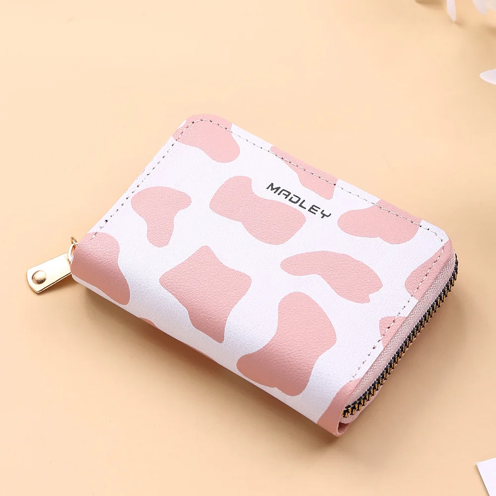 

Custom PU Leather Black White Pink Cute Cow Wallet Multi-card organ Thin Card Coin Purse, Red