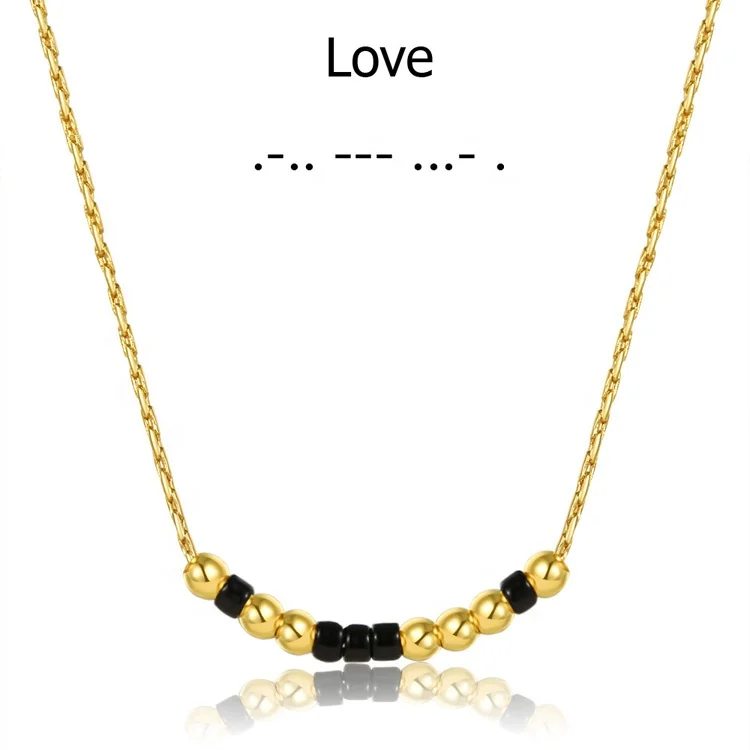 

Hot Selling Gold Plated Beads Morse Code Necklace Couple Personalized Funny Inspirational Words Morse Code Necklace for Women, As pictures