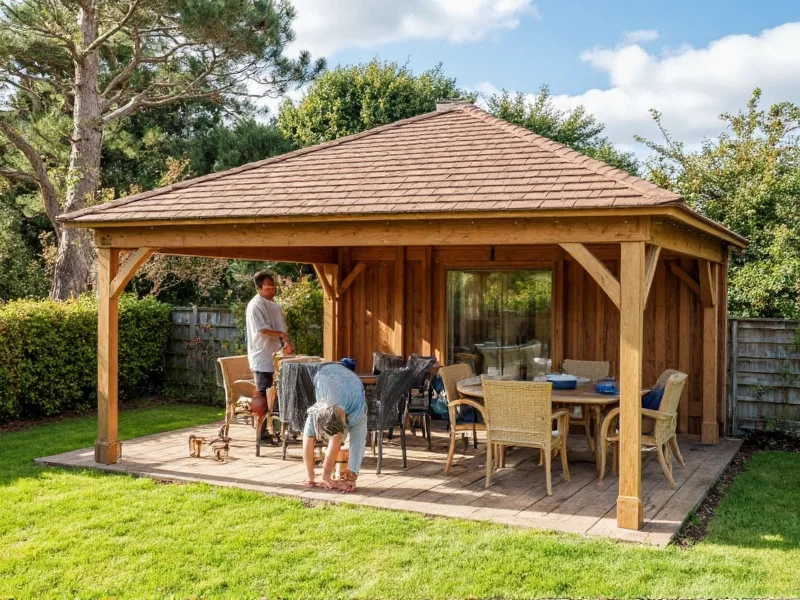 Seasonal maintenance of wooden gazebo structure