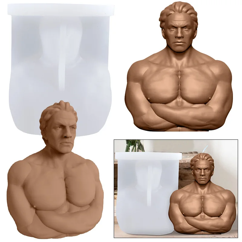 

0641 New diy portrait candle plaster silicone mold three-dimensional half body muscle male aroma candle mold, Transparent