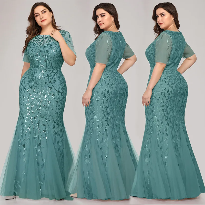 

2021 Host Evening Plus Size Sequin Mesh Fishtail Slim Banquet evening dress with pattern High Quality Dresses For Women