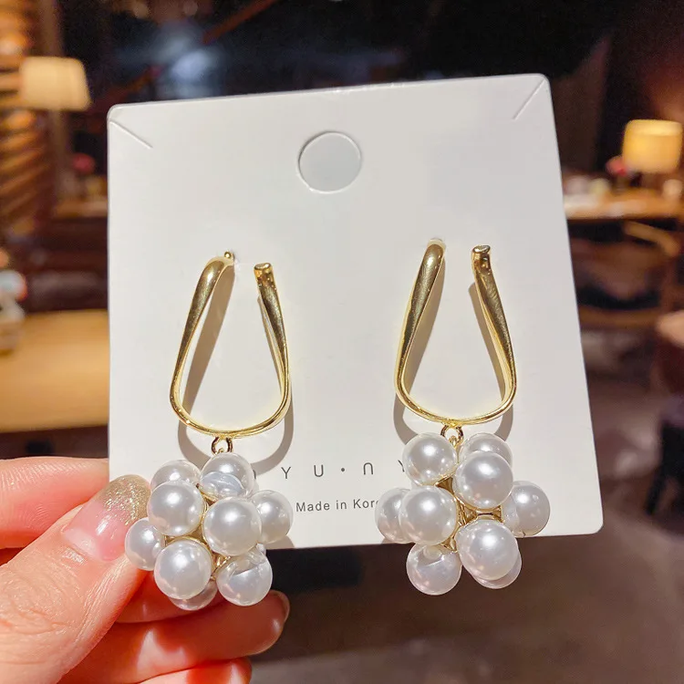

fashion jewelry trendy pearl drop flower druzy drop earrings