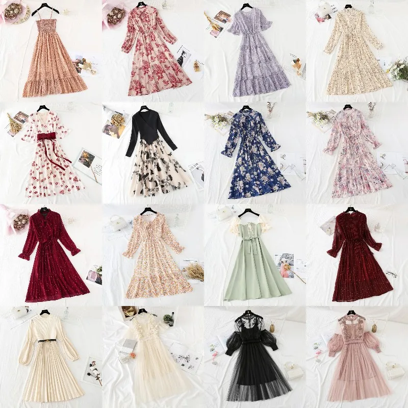

European and American high-end skirt women summer 2020 new short-sleeved women in the long chiffon print dress, Customized color