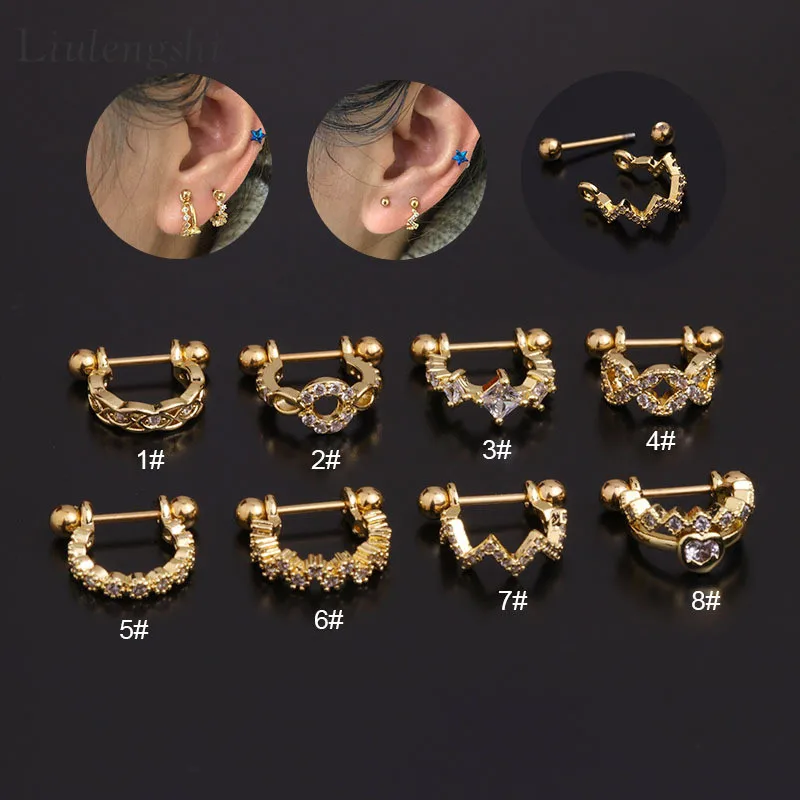 

Stainless Steel 14K Gold Plated Cubic Zirconia Huggie Ear Cuff Piercing Earrings Gold Plated CZ Ear Cuff Jewelry Helix Earrings