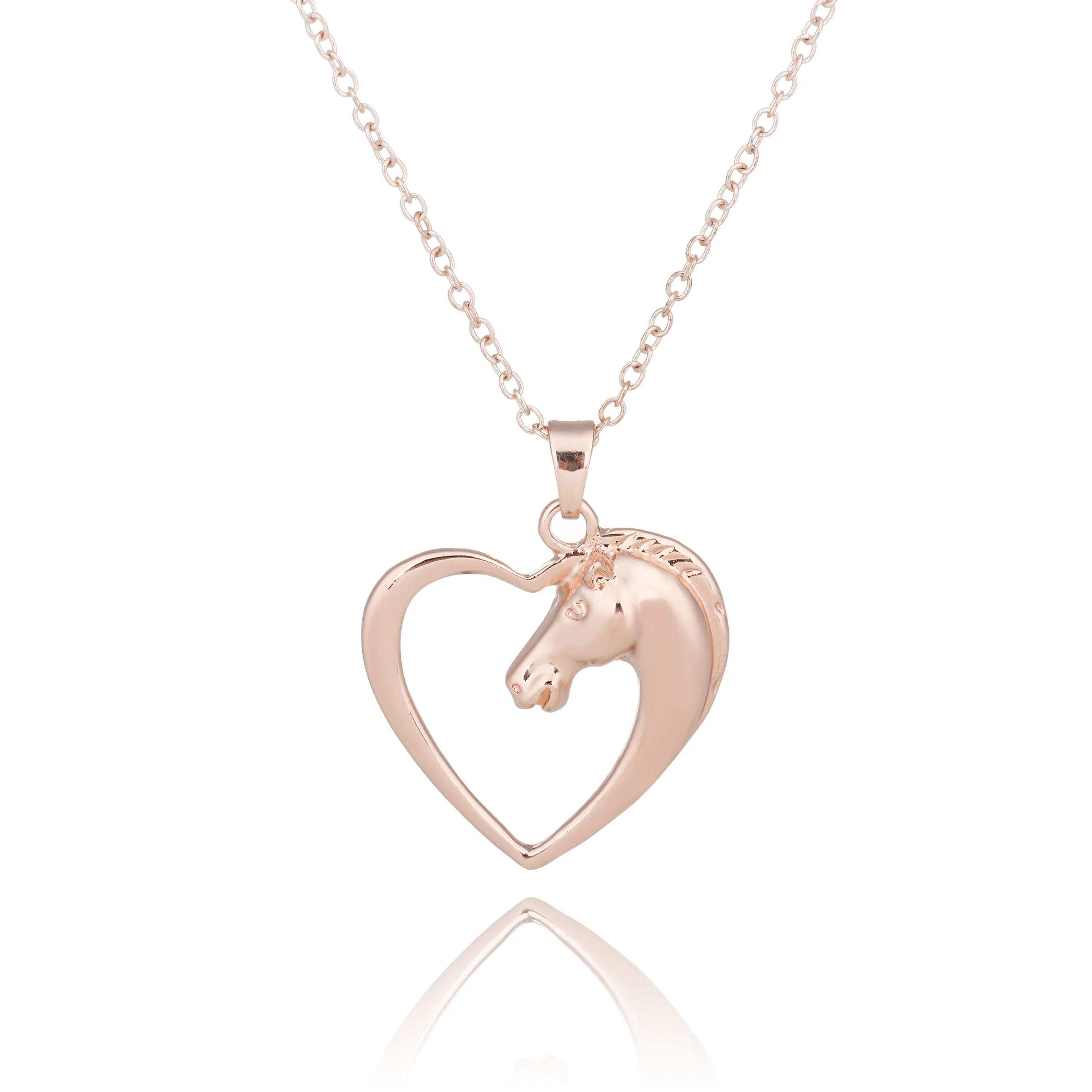 

Silver & Rose Gold Plated Love Heart Horse Necklace Pendant with 18" Chain For Women Jewelry