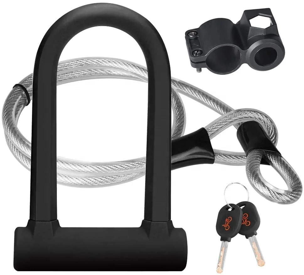 

Anti theft Bicycle U Lock Cable Combination MTB Road Mountain Cycling Lock Steel Security Bike Locks, Black