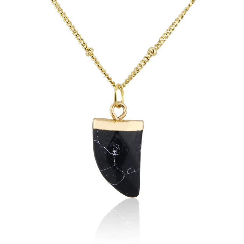 

New Design Fashion Jewelry Natural Stone Crystal Tooth Shape Collection Gold Plated Pendant Necklace, Golden