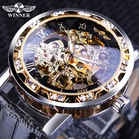 

Winner Black Golden Retro Luminous Hands Fashion Diamond Display Mens Mechanical Skeleton Wrist Watches Top Brand Luxury