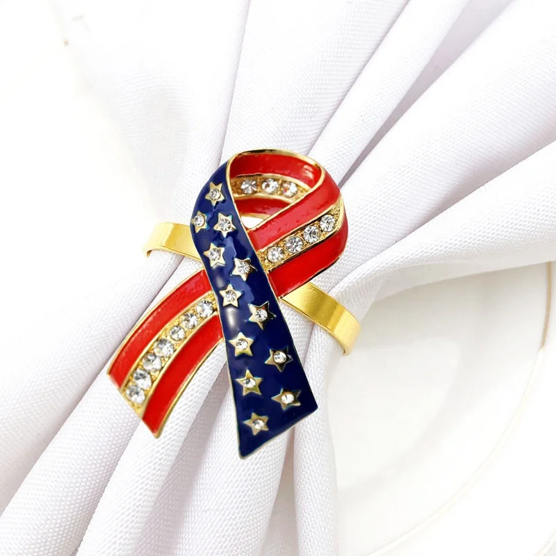 

Independence Day 4th of July Napkin Buckle with Scarf Design Patriotic Table Decoration America Theme Memorial Day Holiday Deco