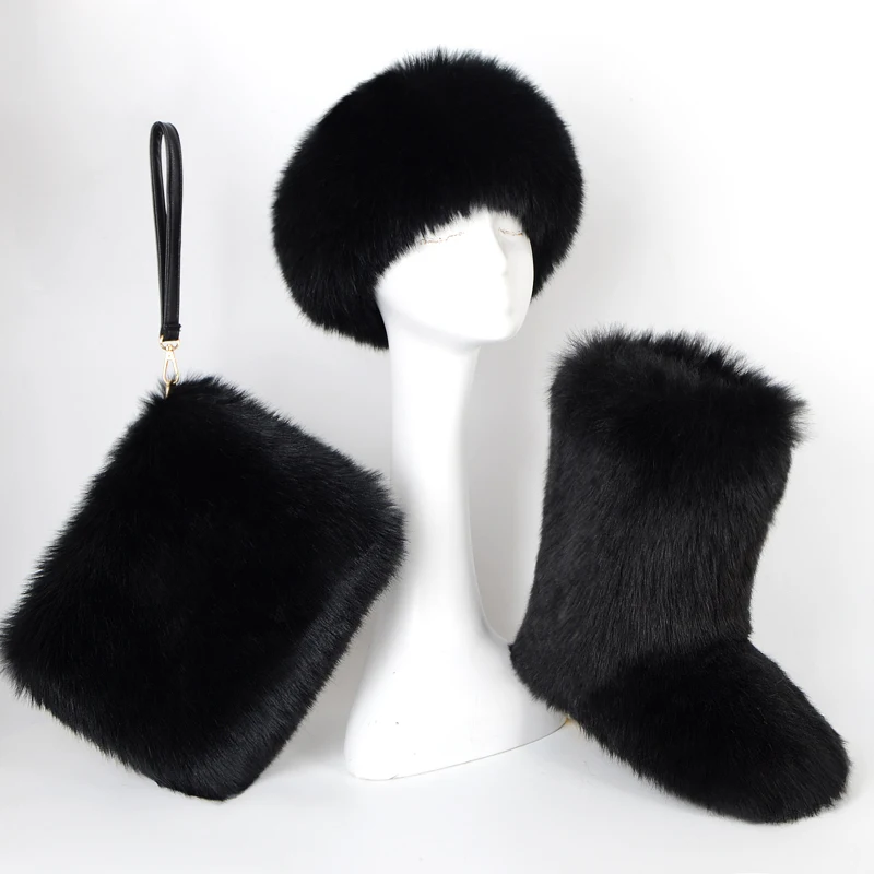 
Factory Direct Wholesale Cheap Winter Women Children Faux Fur Boots And Matching Headbands 