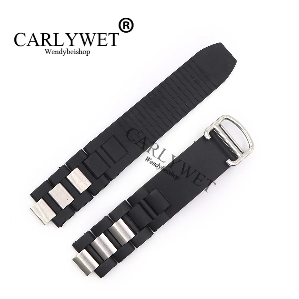 

20mm*10mm Black Replacement Silicone Rubber Watch Band For Cartier 21 Chronoscaph W10198U2 W10125U2 W10197U2 W10184U2