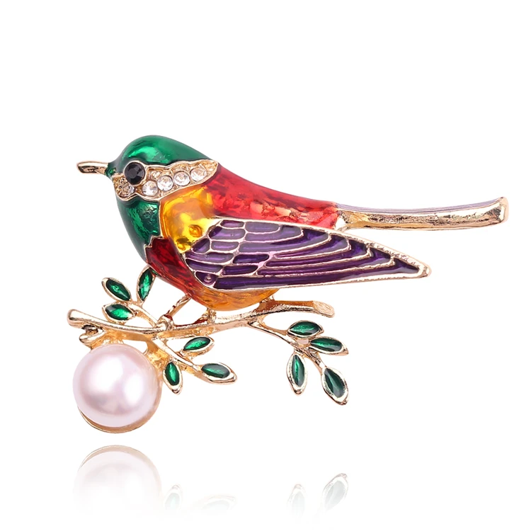 

Colorful Oriole Bird Branch Brooch Crystal Pearl Rhinestone Enamel Badge Pin Party Clothing Collars Bag Jewelry Gift