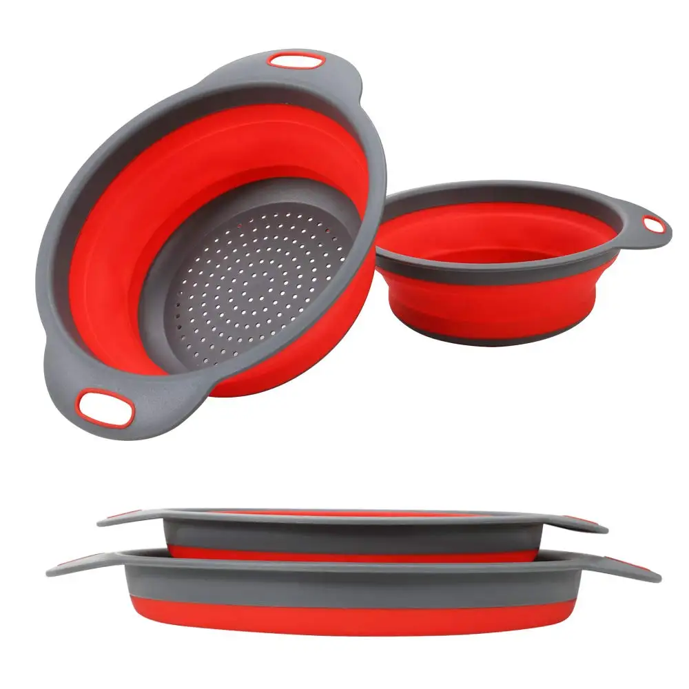 

Food-Grade Heat-Resistant Silicone kitchen Strainer Space-Saver Folding Strainer Colander Collapsible Colander Set of 2