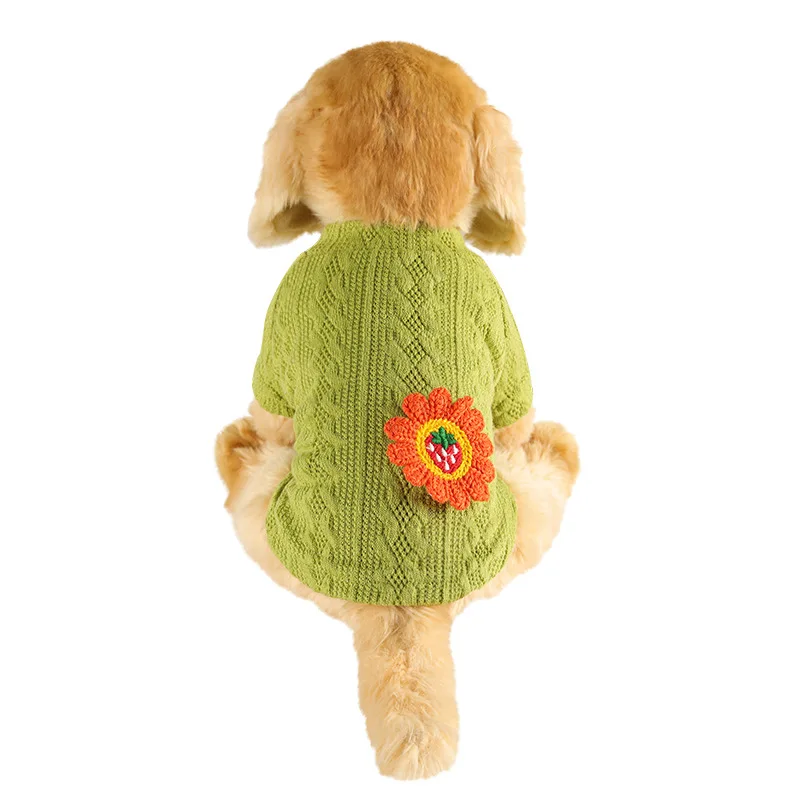 

Autumn and Winter Pet Puppy Teddy Bulldog Knitted Sunflower Sweater Fashion Luxury Designer Small Dog Clothes Wholesale, 3 colors