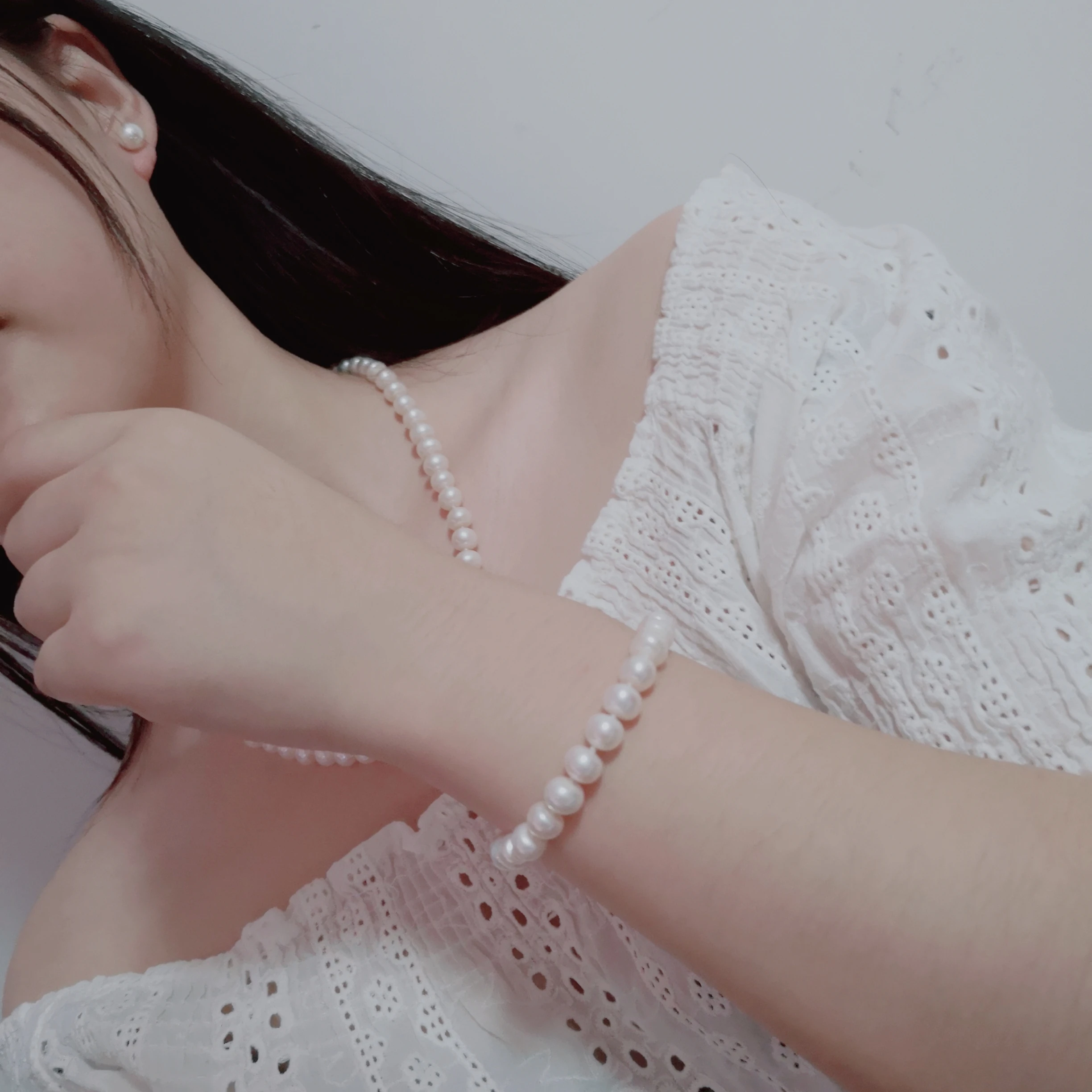 
2019 Wholesale Classic Real Freshwater Pearl Costume Bracelet Necklace Jewelry Set 