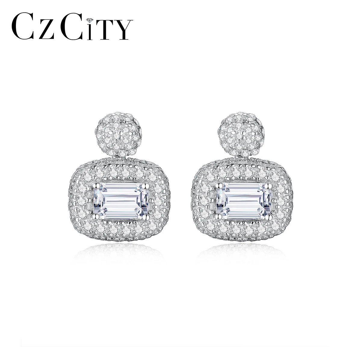 

CZCITY Earing Emerald Cut Square Diamond Stud Hot Sale Minimalist VVS For Women Moissanite Def Earrings