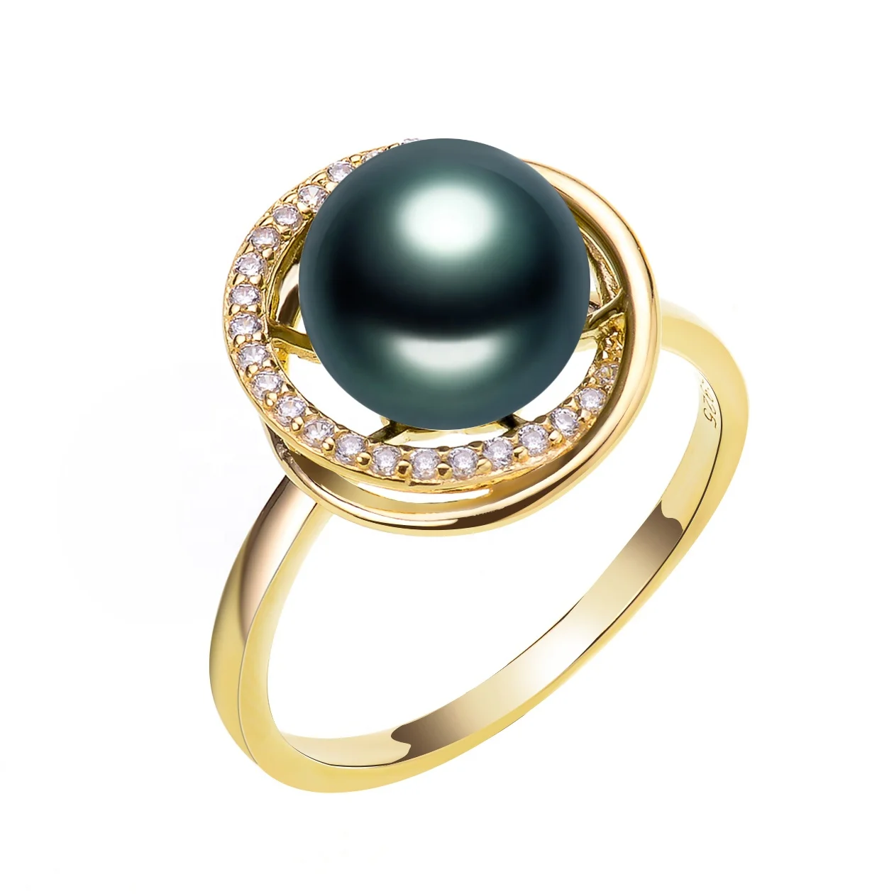 

Dreamy Extraordinary Popular Pearl Ring For Girls Women Appointment Tahiti Black Pearls S925 Silver Plating 14K Gold