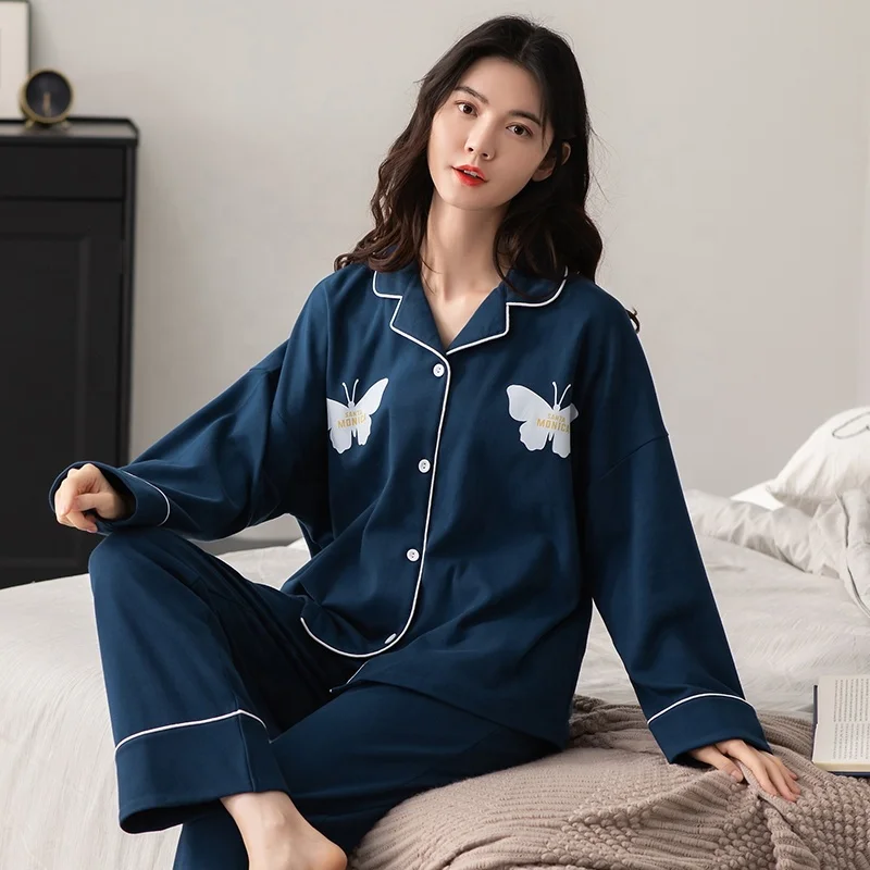 

Wholesale Girls Plus Size Sleepwear Set Long Sleeve Winter Women 100% Cotton Bamboo Pajamas, 11 colors