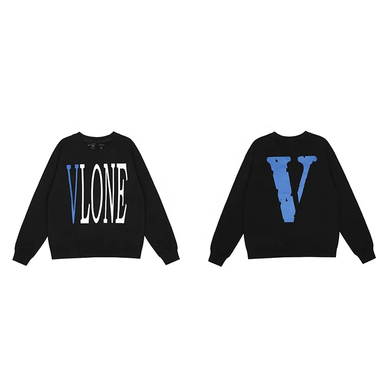 

VLONES blue big V classic basic men's casual terry cotton plus size loose long-sleeved couple sweater sportswear
