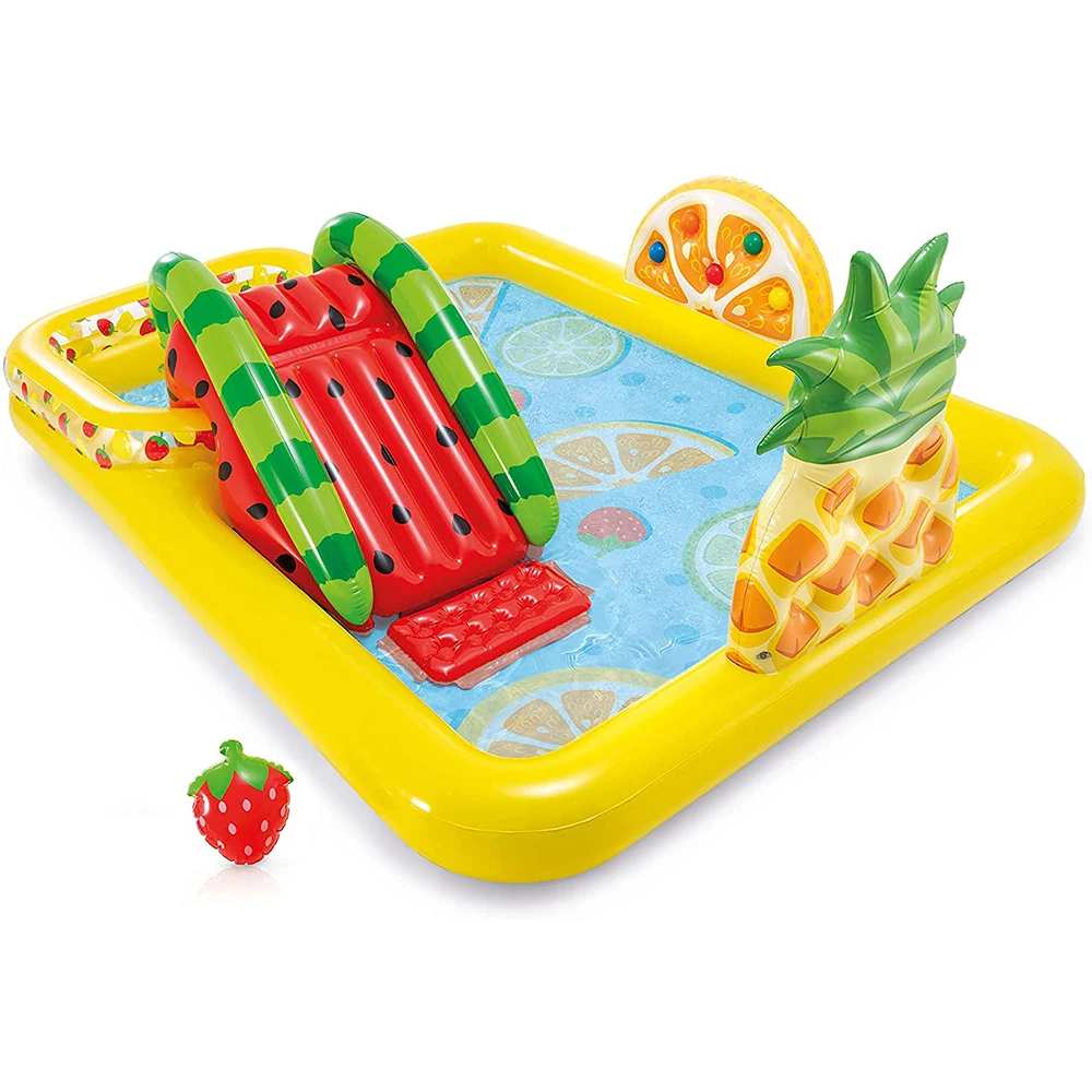 

Newbility Home cartoon fruit paddling pool slide fountain children ocean ball pool inflatable swimming pool, Yellow