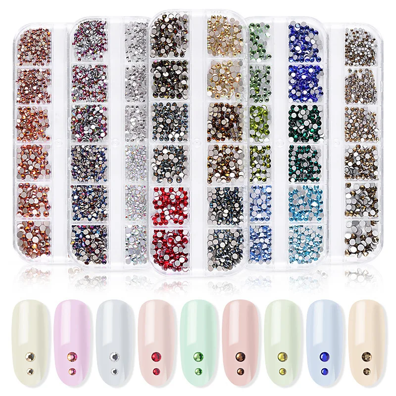 

Hot Selling Shiny Mixed Sizes Glass Flat Back Crystal Nail Rhinestones Multi-size Charm Nail Art Decorations