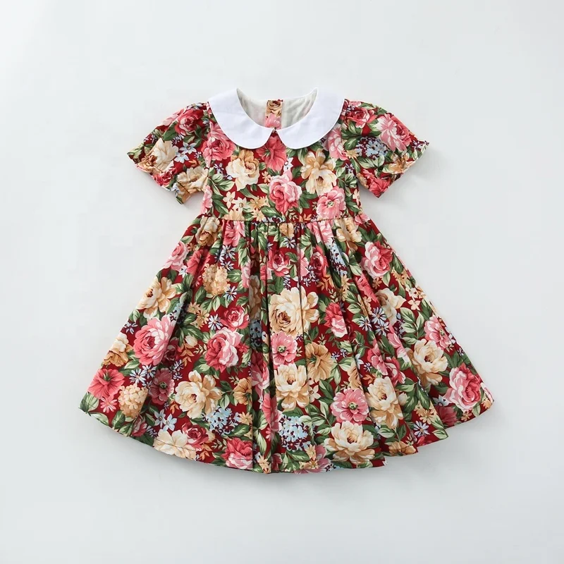 

Vintage summer short sleeve floral girls clothing kids dresses for girls