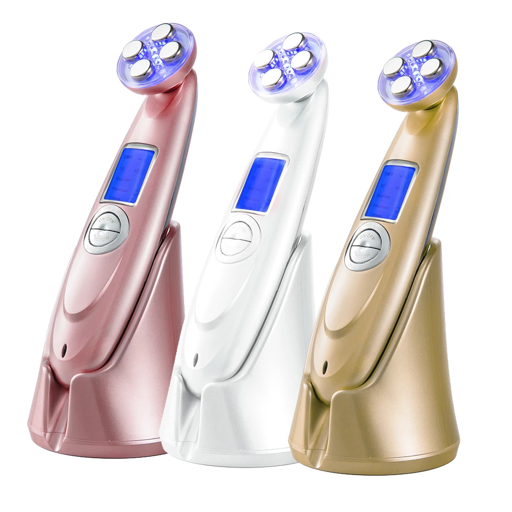 

RF002 rf skin tightening machine EMS red light therapy Face beauty equipment For Face Lift Wrinkle Fine Line Removal, White pink gold