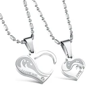 

Wholesale Couple Gift Engrave Trendy Set Love Heart Puzzle Couples Pendant Necklace