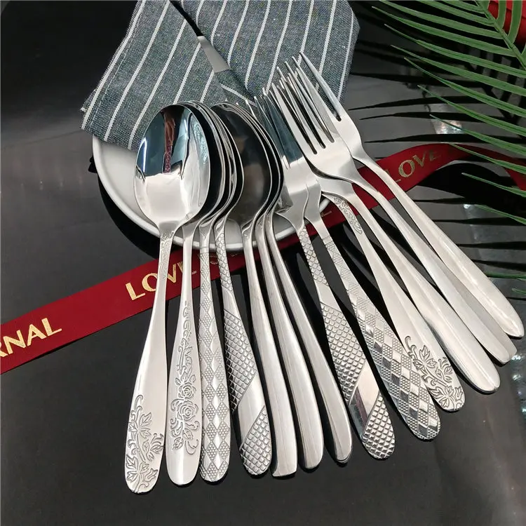 

General trade agents Amazon dinner spoon stainless steel silvery spoon and fork cutlery, Silver