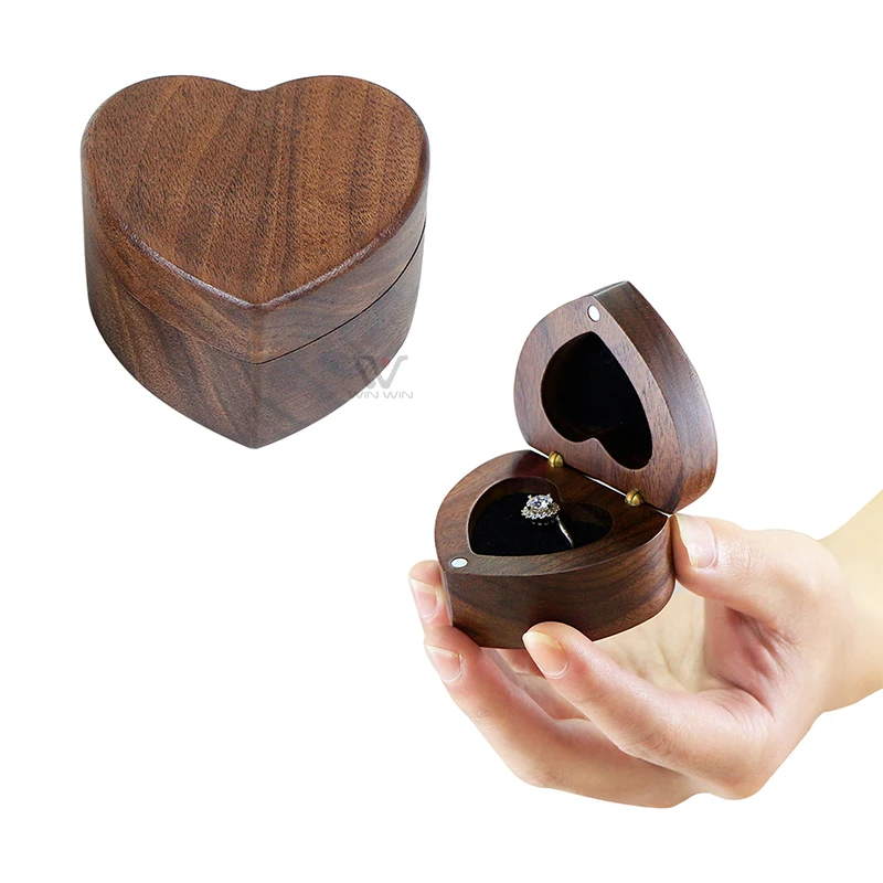 

Direct Natural Magnetic Wooden Ring Box Black Walnut Wood Ring Box For Couples Wedding