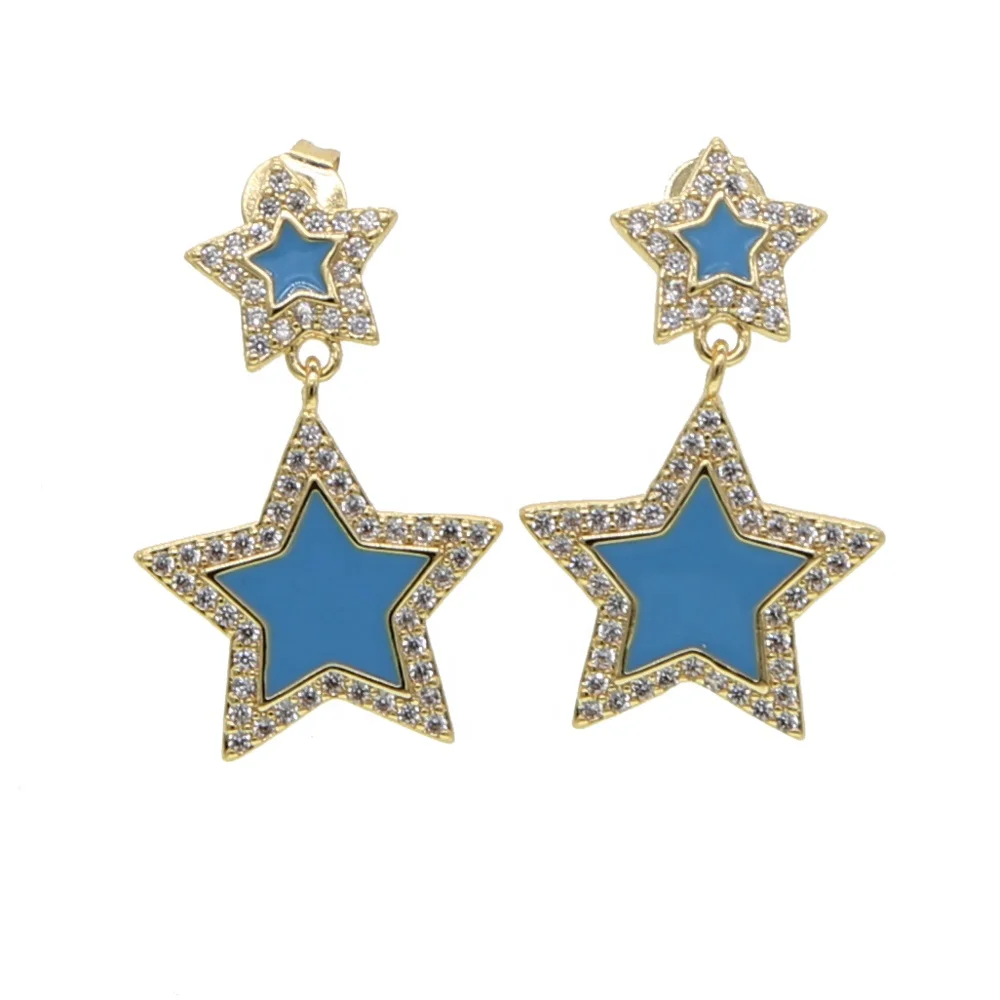 

Colorful cz Enamel star charm rainbow black red blue 2021 Christmas gift gorgeous women Dangle star Earring jewelry