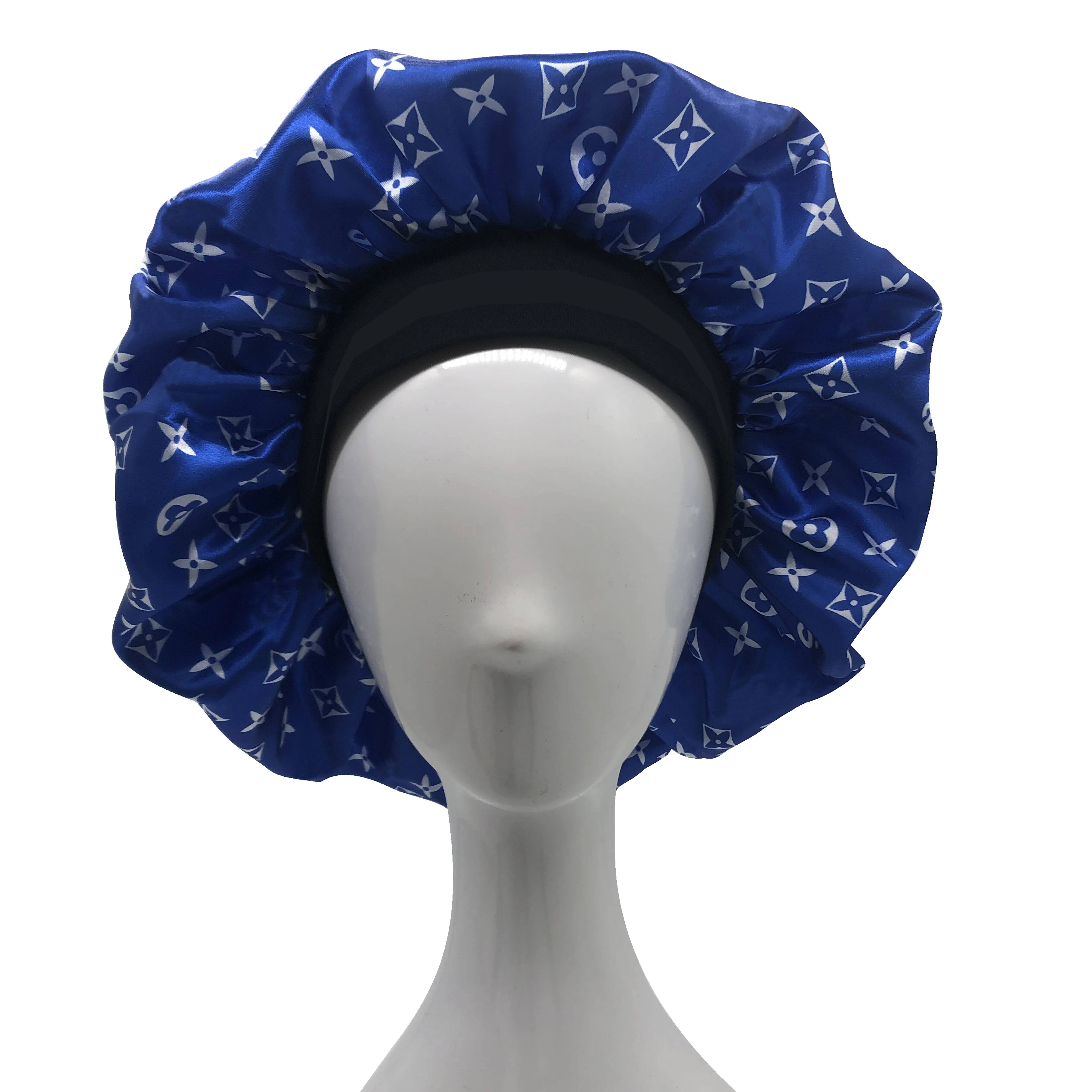 
Wholesale silk Shower Cap print logo women fashion night sleep cap chemo designer satin hair bonnet 