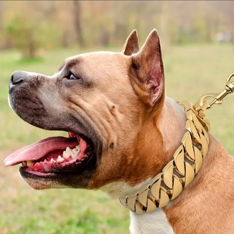 

Luxury Dog Collar 32mm Pet Metal Chain Cuban Link Collars Gold Dog Chains For Pitbull Large Dogs, Rose gold,gold,silver,black,pink,rainbow