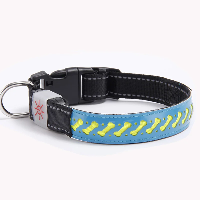 

Bone pattern charging LED dog collar,cool fashion light up pet collar, Blue,green,red,black