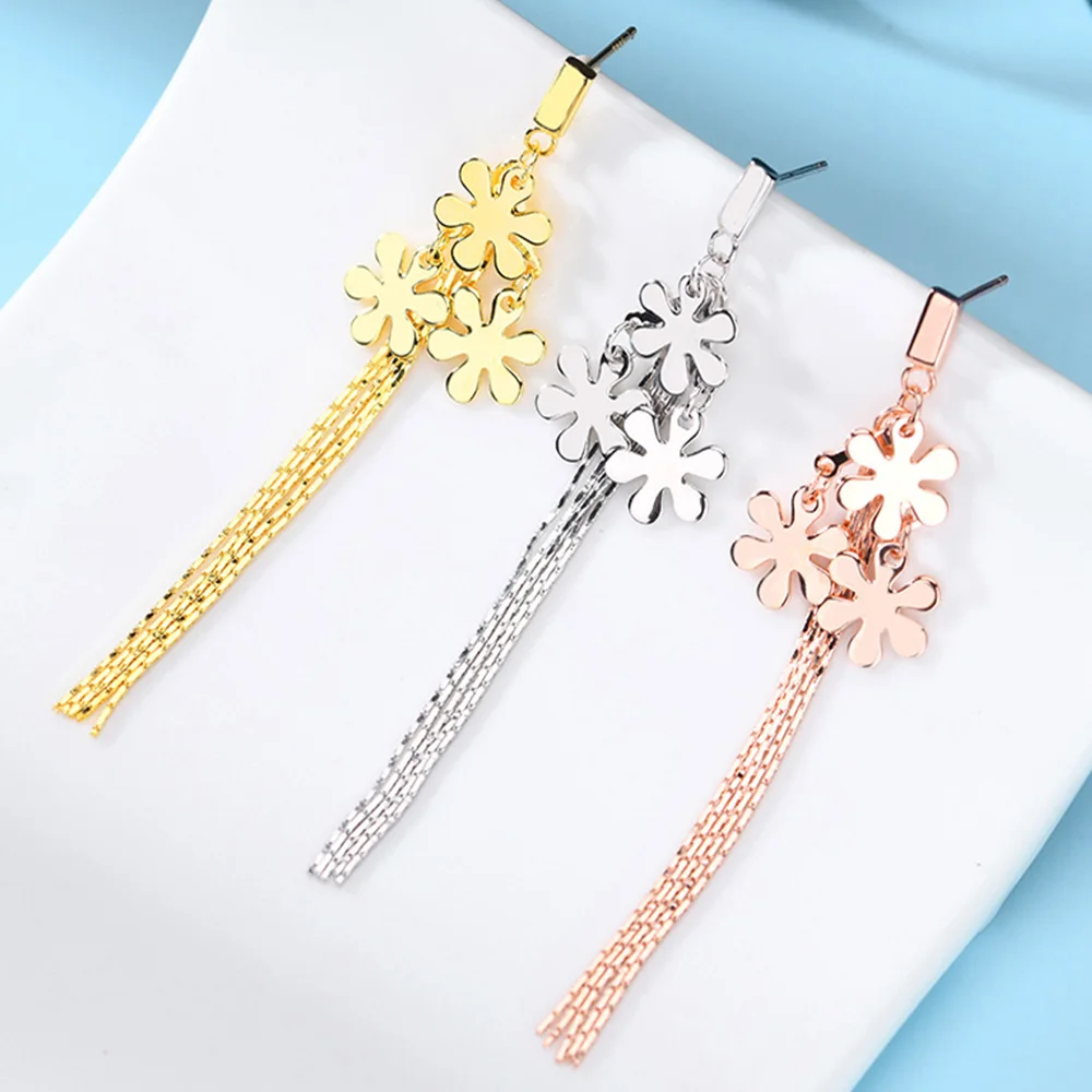 

Fashion Design 925 Sterling Silver Jewelry Flowers Fringe Earrings Tassel Drop Stud Earring For Girl Lady