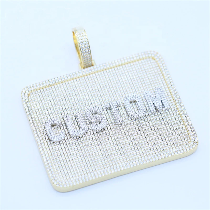 

Customized Personalized Square Disk Pendant Paved Bling CZ Fully Diamond DIY Name Plate Pendant Necklace, Picture