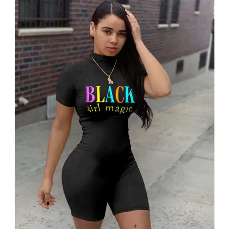 

MISSMOEN Newest Design Letter Print High Neck Women Clothes 2021 Summer Women Short One Piece Jumpsuits And Rompers
