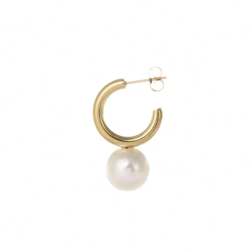 

Stylish Factory Wholesale Gold Plated Stainless Steel Pearl Pendant Hoop Earrings