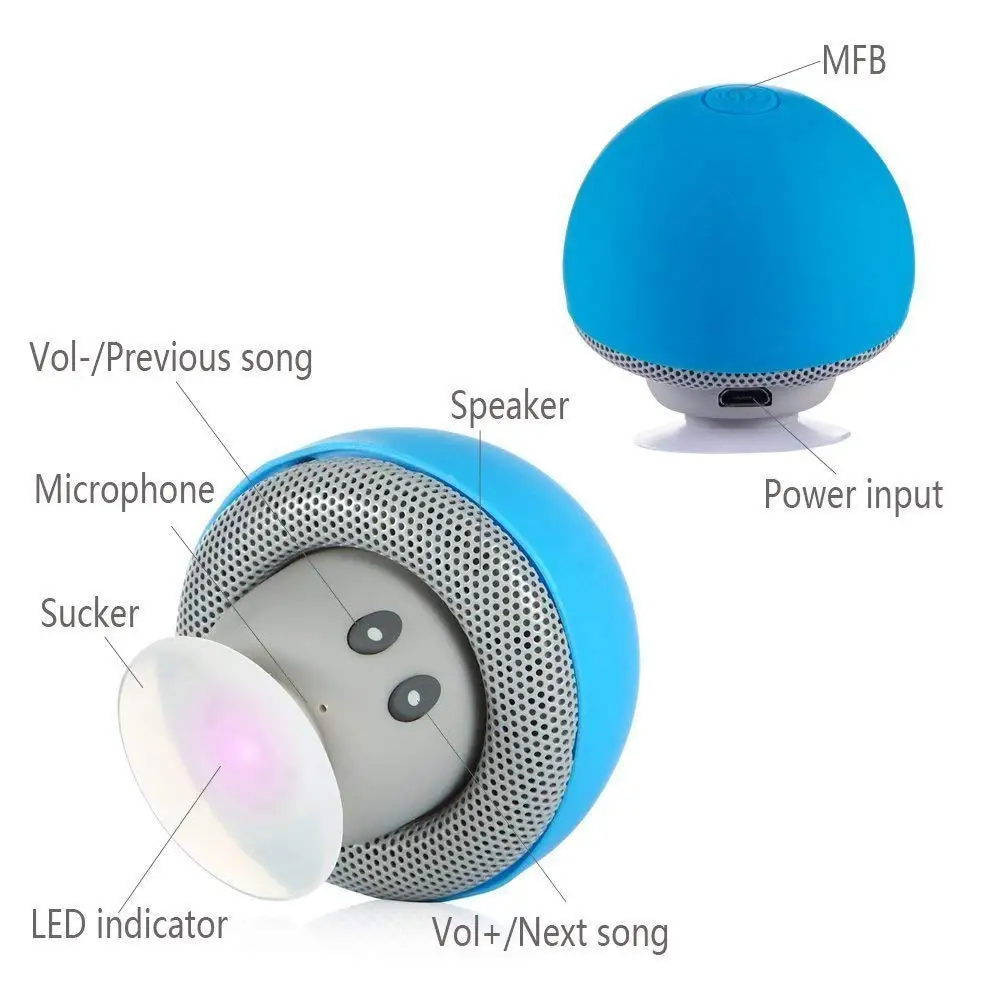 Factory wholesale round mushroom waterproof mini speaker with suction cup portable wireless bluetooth shower speaker promotion - ANKUX.COM