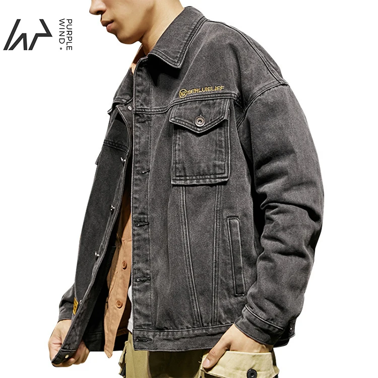 

Purplewind men's streetwear denim jacket plus size jeans biker bomber jacket for men