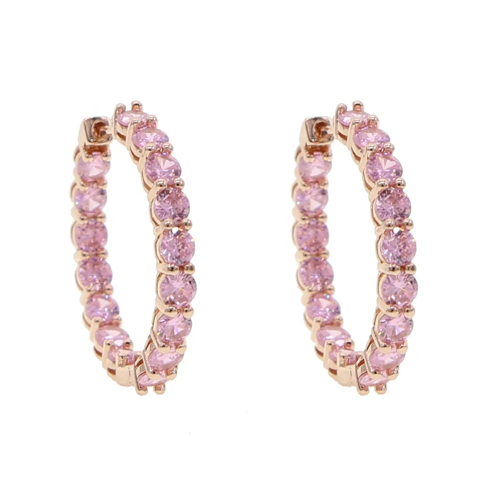 

pink cz hoop earring silver gold 2 colors for women, Picture