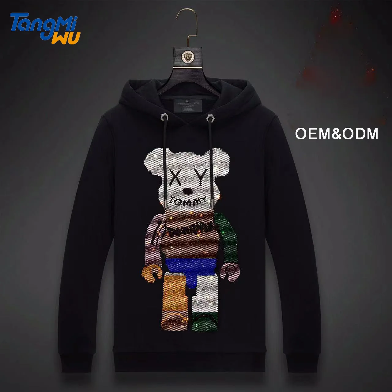 

TMW 4XL customized men and women sweatshirt with hood diamond bear diamond design pullover anime hoodie rhinestone hoodies