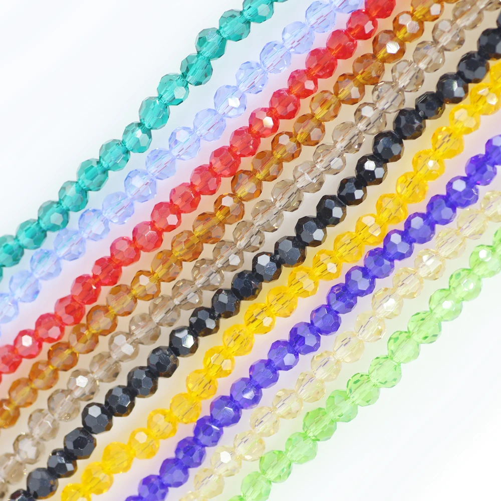 

Loose Round Glass Beads For Jewelry Making 6mm Faceted Crystal Beads For Pendant Decoration DIY Accessories 5strips/batch, White black gold yellow sliver blue purple grey red pink green