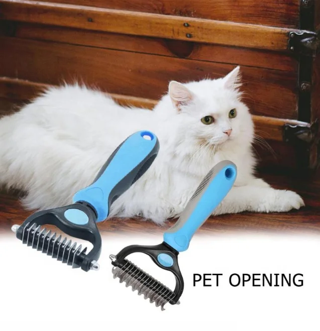 

Dematting Tool Grooming Brush Loose Undercoat Tangles and Knots Removal for Long Thick Short Pet Double Sided Blade Rake, Blue, pink