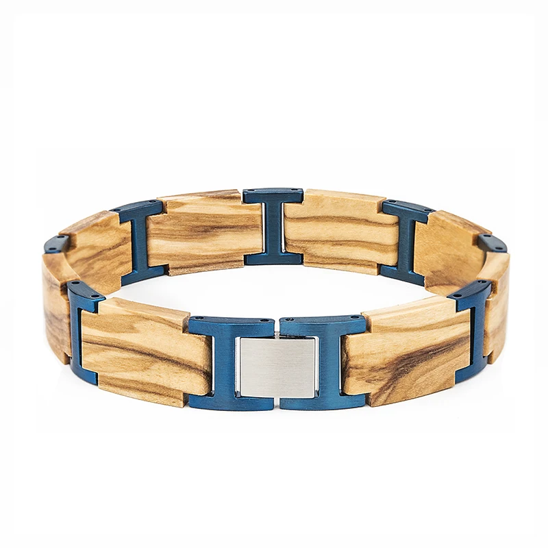 Factory Wholesale Gold Plated Anniversary Jewelry Gifts Custom Wood Inlay Stainless Steel Sandalwood Bracelet for Men and Women