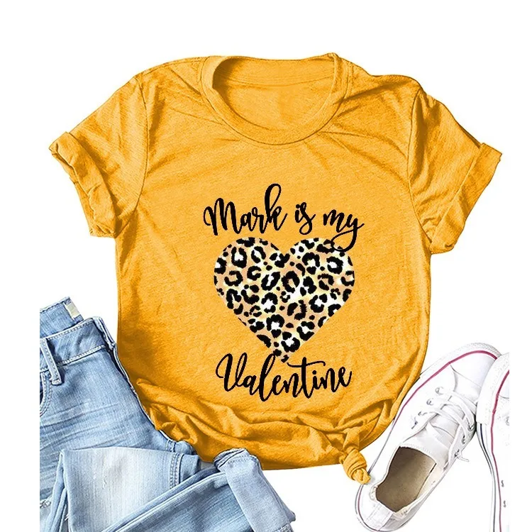 

Leopard Heart Print Women Tshirt Fashion Casual O Neck Female T Shirt 90s Lady Yong Girl New Valentine's Day Gifts