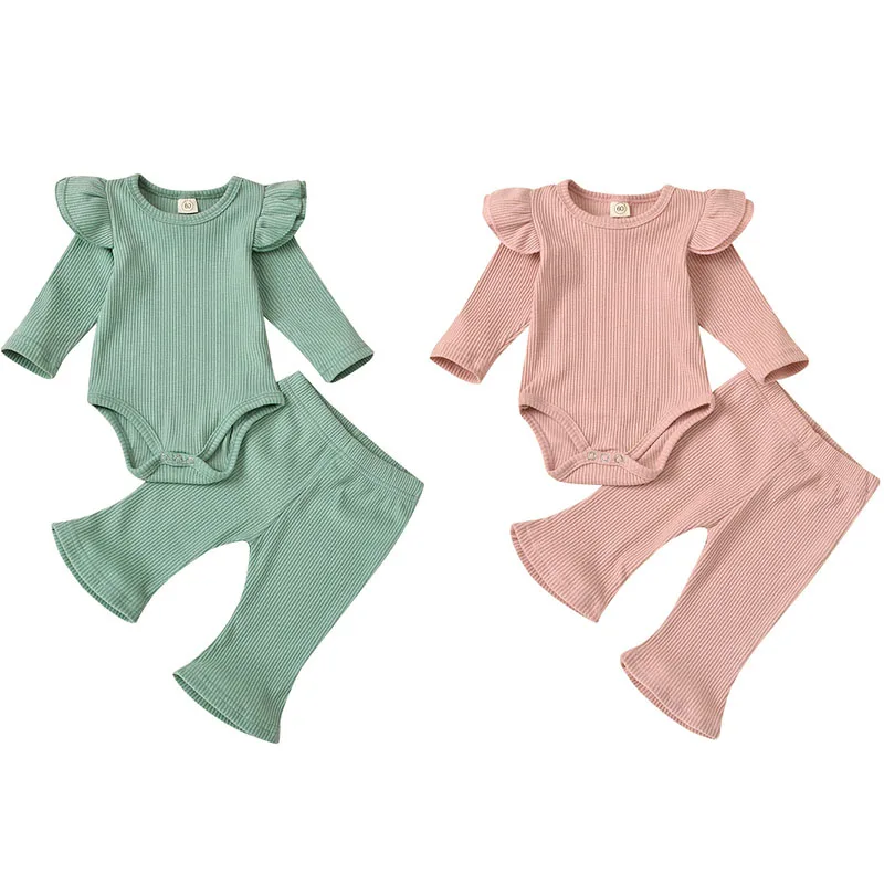 

Baby Solid Pit Knitted Clothing Sets Long Sleeve Romper Flare Pants 2Pcs/Sets Autumn Infants Outfits Boutique Kds Clothes M207