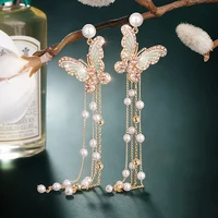 

Free Sample Pearl Silver Butterfly Women Elegant Drop Dangle Crystal Fashion Earrings Jewelry
