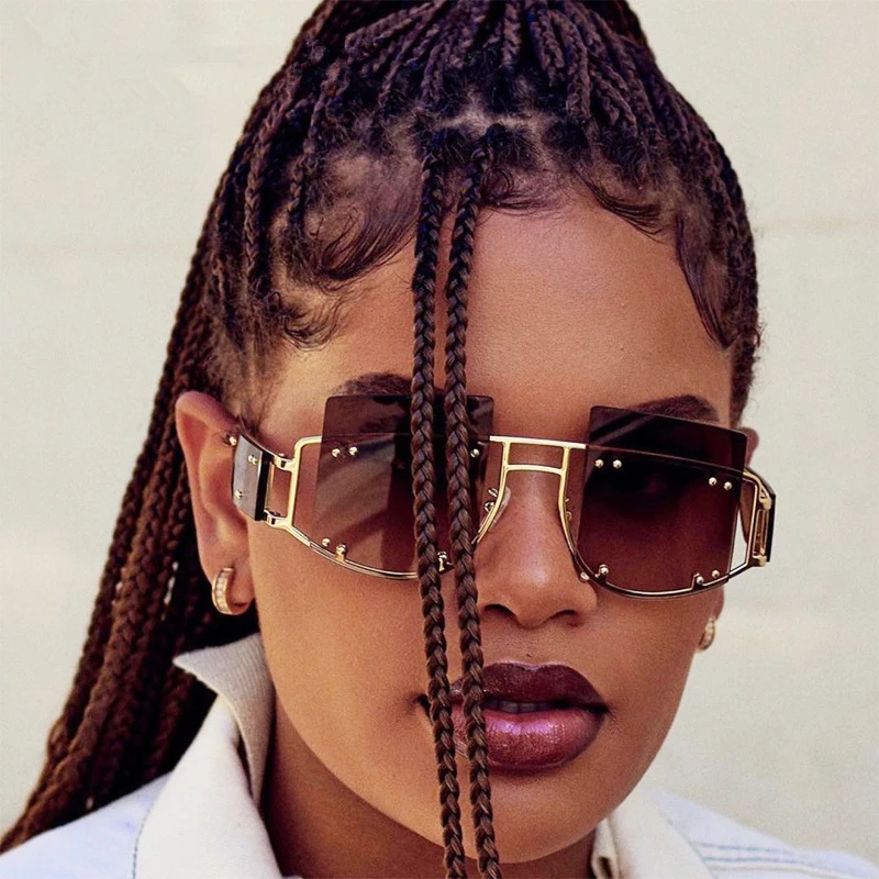 Fashion Mirror Square Sunglasses Men Women 2020 Oversized Alloy Rivet Male Shade Glasses Luxury Brand Trend Unique Eyewear UV400